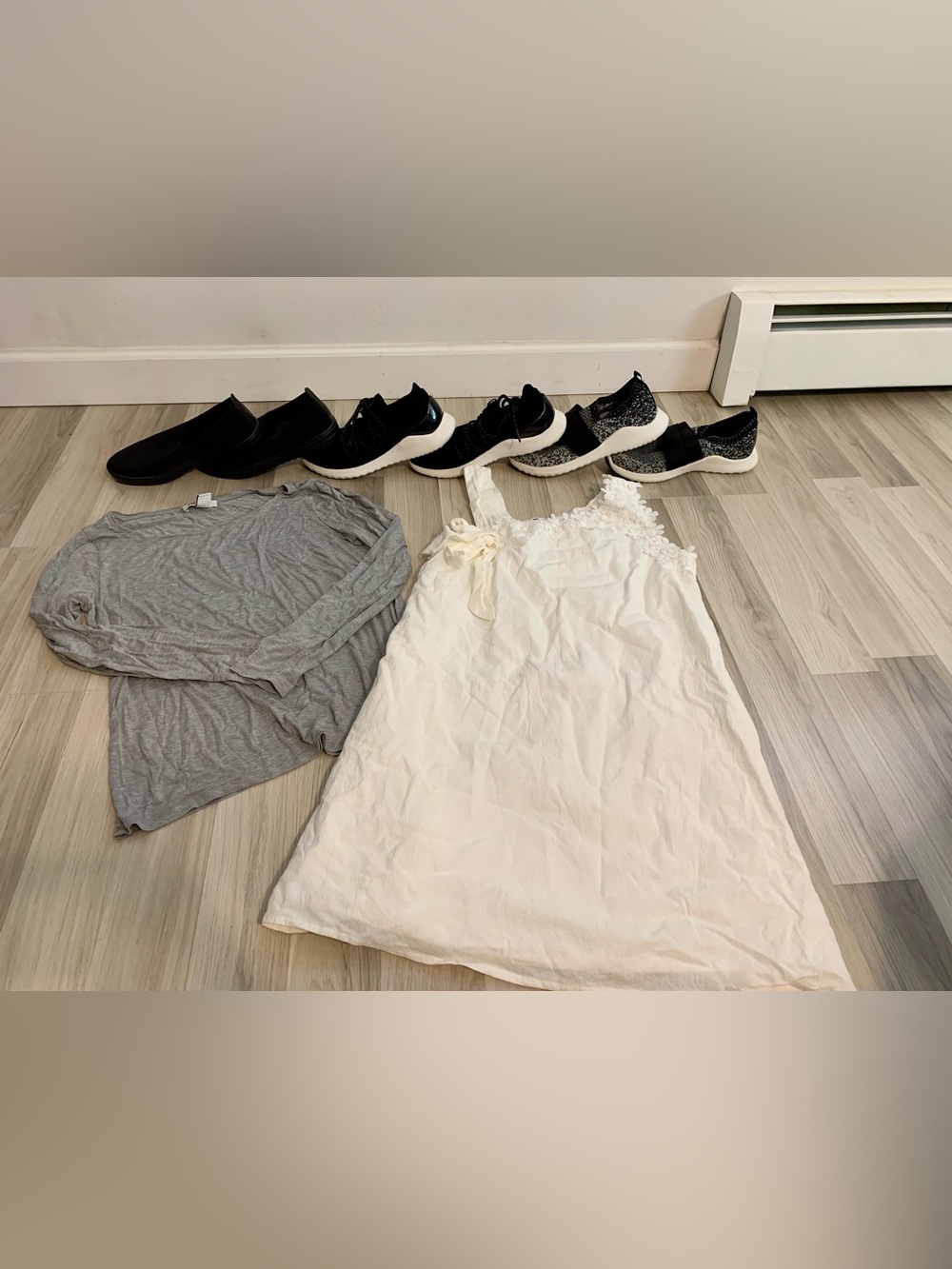 Women’s clothes athletic sneakers clothing bundle shoe lot bridal shower dress